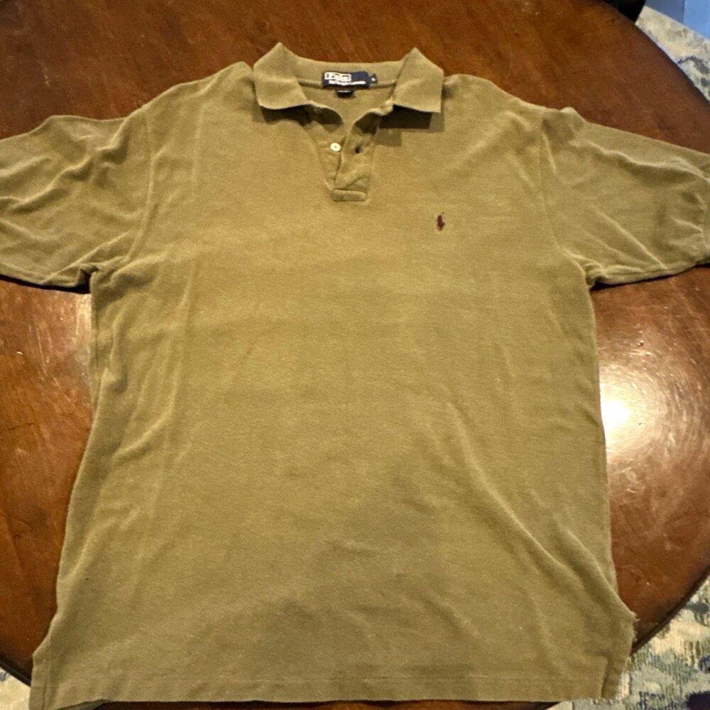 Polo by Ralph Lauren Men's L Green Solid Knit Cotton Polo Shirt SS Logo Button